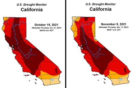 Map shows drought conditions in California before and after storms