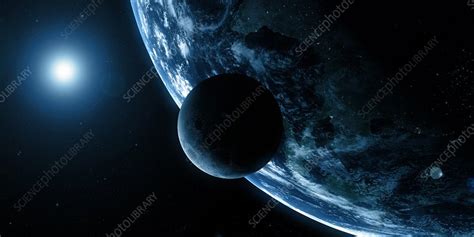 Earth and Moon, artwork - Stock Image - F004/2934 - Science Photo Library