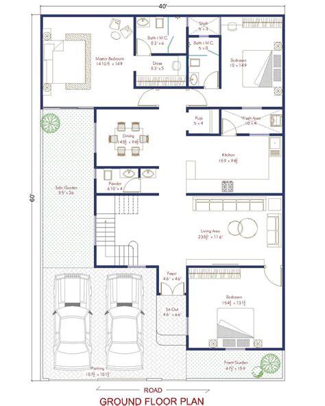 40 X 60 House Plan 3 Bhk East Facing With Vastu 2400 Sq Ft House