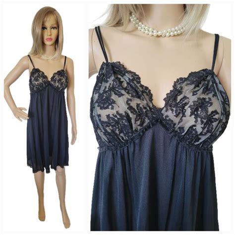 Vintage Tempo Lingerie Nightgown Illusion Lace Bust N Gem