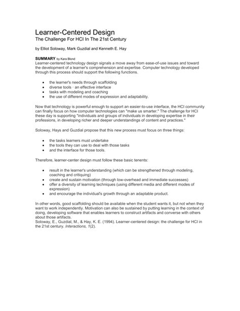 Learner Centered Design Learning Design And Technology