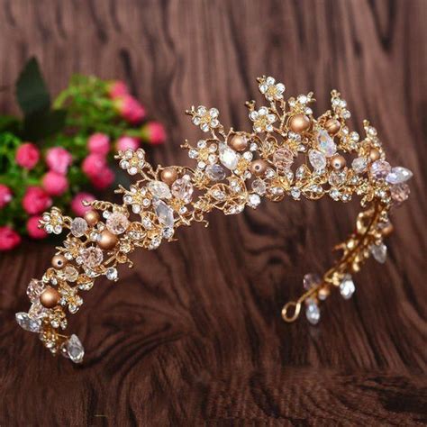 gold tiara bridal headpiece wedding headpiece beaded crown wedding