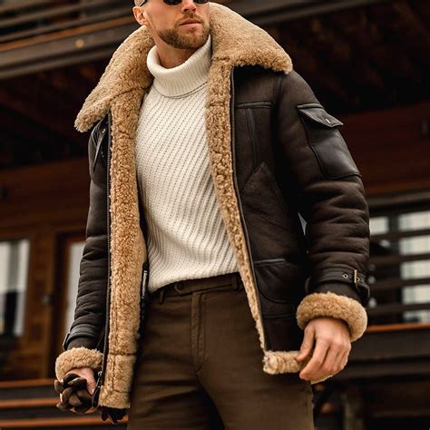 Men's Fur Collar Jacket, Fur Collar Patchwork Jacket Coat Lambskin