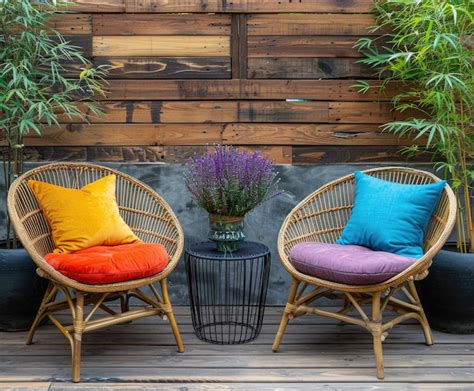 premium photo cozy outdoor seating  colorful cushions  plants