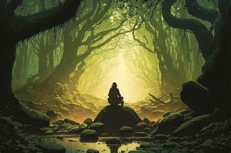 Premium Ai Image Person Meditating In Tranquil Forest Setting