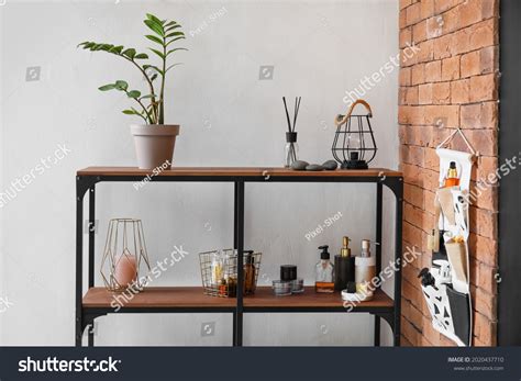 stylish shelf interior modern bathroom stock photo