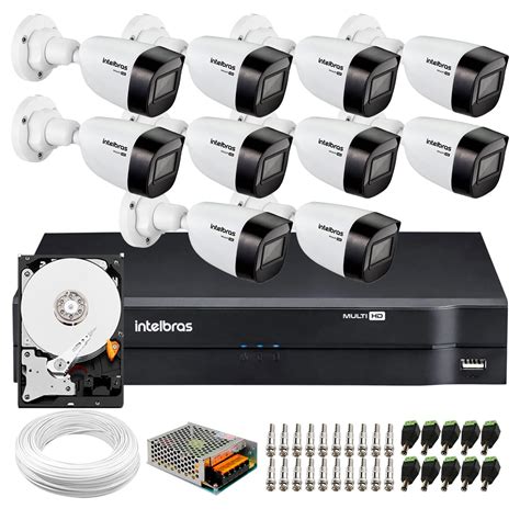 Kit Intelbras 10 Câmeras Bullet HD 720p VHL 1120B DVR 1116 Acessórios