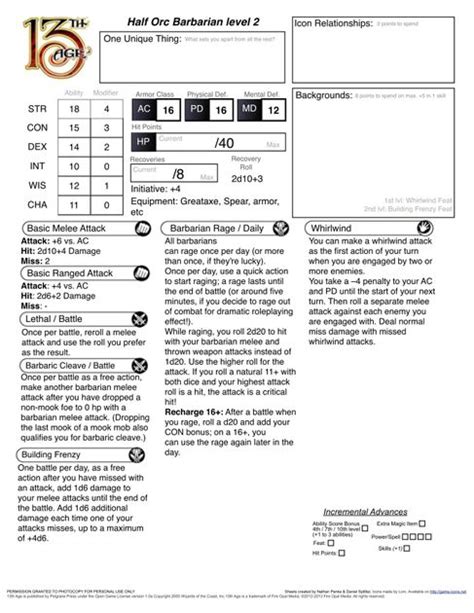 Half Orc Barbarian Rpg Item Rpggeek