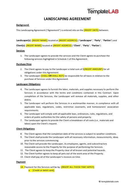 》Printable Landscape Contract Agreement Template