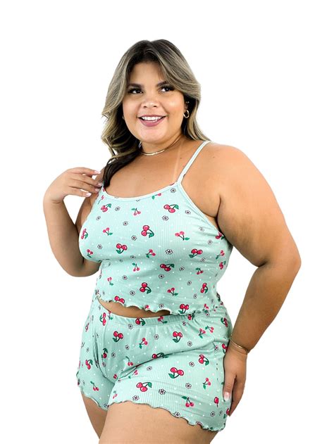 Comprar Baby Doll Plus Size Canelado Estampado Virginia Ponto Certo Lingerie