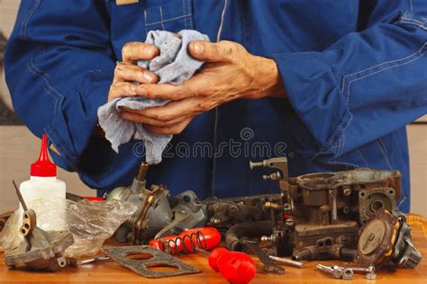 Repair Of Details Of Automotive Engine In Workshop Stock Photo Image