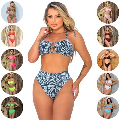 Biquini Feminino Animal Print Hot Pants Suplex Biquíni Argola De Amarrar Biquine Cintura Alta