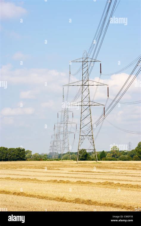 Electricity Pylons In Countryside Stock Photo Alamy