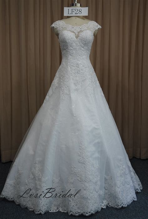 Lb28 Cap Sleeve Heavy Beading Lace with Ball Gown Wedding Dresses
