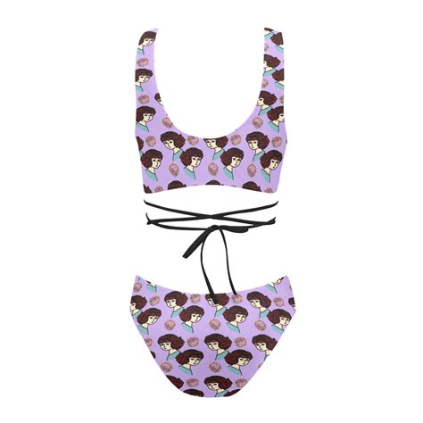 Redhead Girl Pattern Lilac Cross String Bikini Set Model S Id