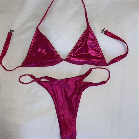 HOT PINK SHINY STRING BIKINI This Was A Depop
