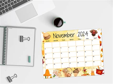 Editable November 2024 Calendar Printable Wall Calendar 2024 Fall