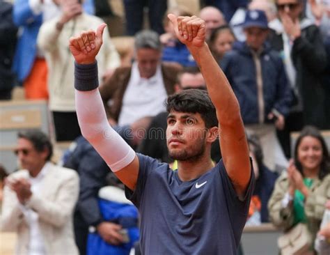 Carlos Alcaraz Of Spain Celebrates Victory After 2024 Roland Garros Men