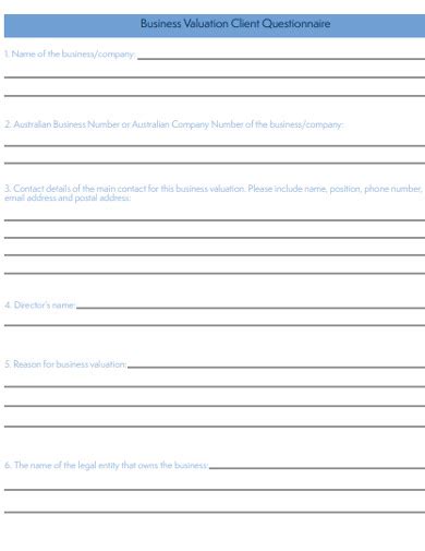 Business Client Questionnaire 10 Examples Format Pdf