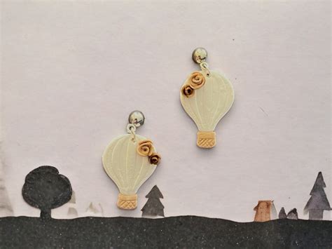 Cute Neutral Hot Air Balloon Dangle Clay Earrings Etsy