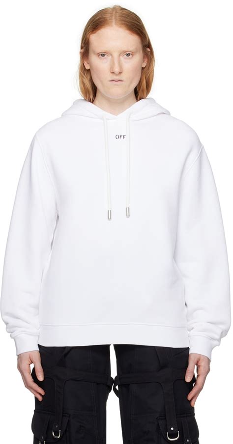 Off White White Embroidered Hoodie Off White