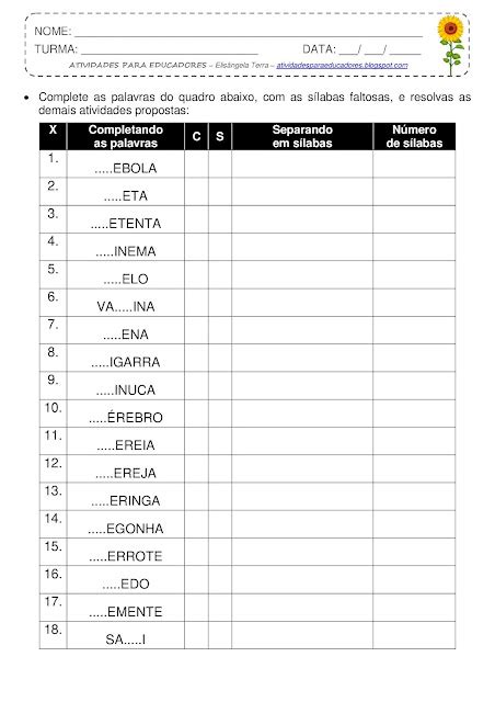 Palavras Com Se E Si - ATIVIDADES PARA EDUCADORES: Atividades - Palavras com SE-SI e CE-CI