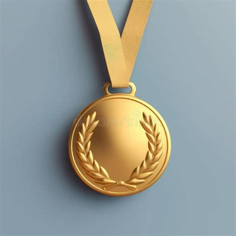 Blank Bronze Medal With Colorful Ribbon Isolated On A Blue Background