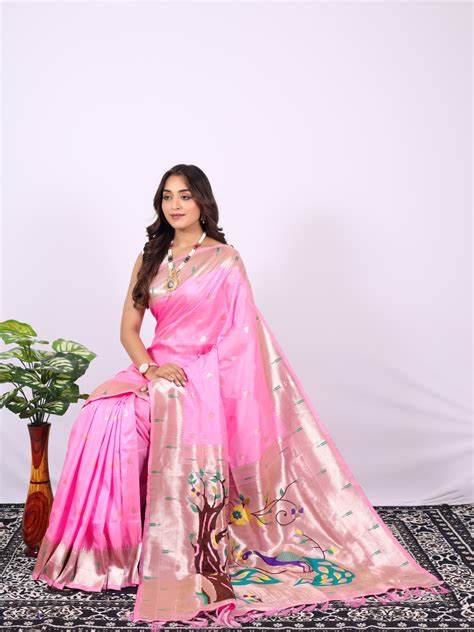 Baby Pink Color Paithani Silk Saree With Zari Weaving Work