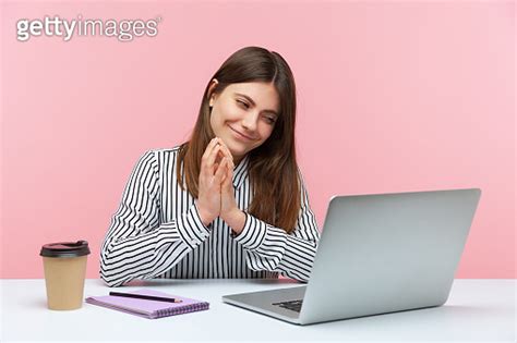 Cunning Brunette Woman Office Worker Scheming And Conspiring With