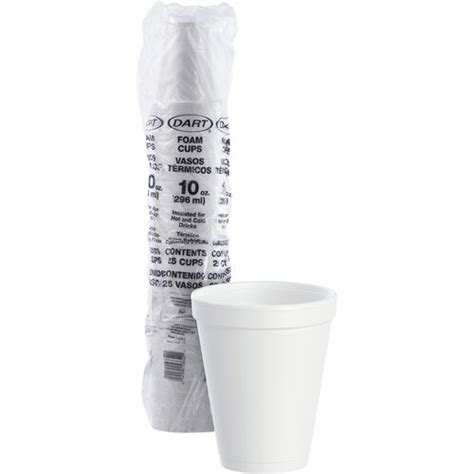 Dart 10 Oz Insulated Foam Cups Round 25 Bag White Styrofoam