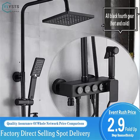 Shower Black Hot And Cold Shower Set Public Version All Copper Household Shower Shower Bathroom