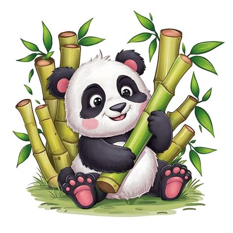 A Cute Panda Sitting And Holding A Bamboo Stick Premium Ai Generated
