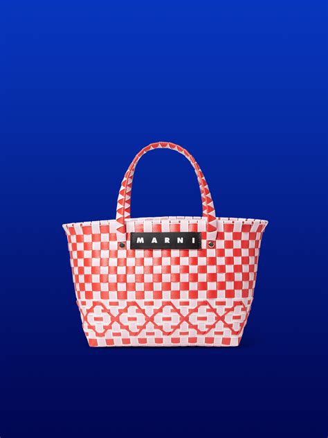 Marni Market Basket Bag In Red And Pink Woven Material Marni