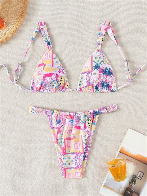 Swim Mod Summer Beach Women S Coconut Tree Fruit Printed Bikini Set SHEIN USA