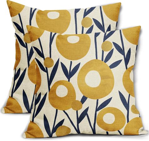 Sorfbliss Navy Blue Yellow Floral Pillow Covers 20x20 Set