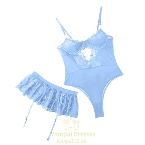 Blue Three Point Lace Lingerie Set Women Steel Support Push Up