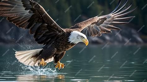 Premium AI Image | American bald eagle hunting at the lake