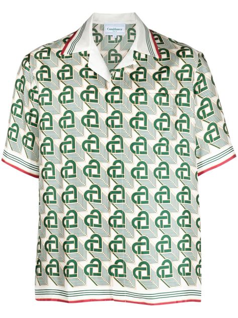 Casablanca Heart Monogram Silk Shirt Green Farfetch
