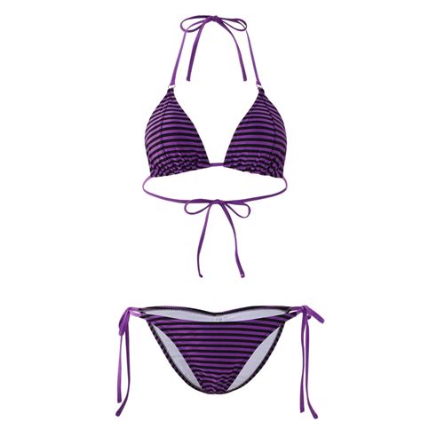 Liora Women S Bikini Swimsuit Triangle Top Side Tie Bottom Bikini Swimwear Shinny Purple