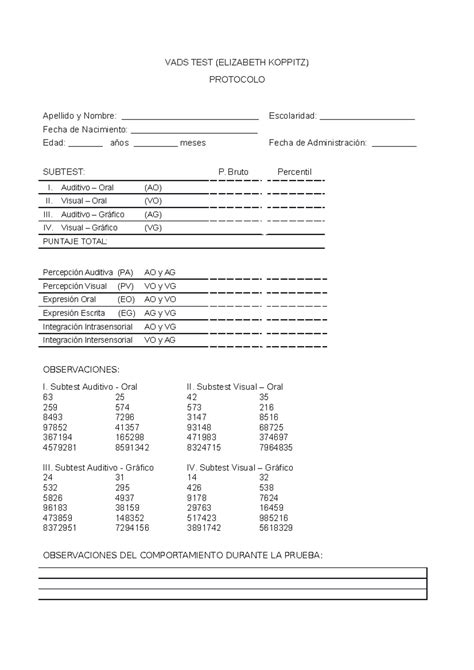 Protocolo Vads Compress Vads Test Elizabeth Koppitz Protocolo