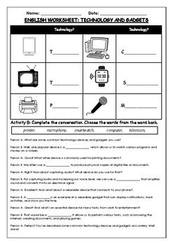 English Worksheets Technology And Gadgets Tefl Esl Efl Tesol