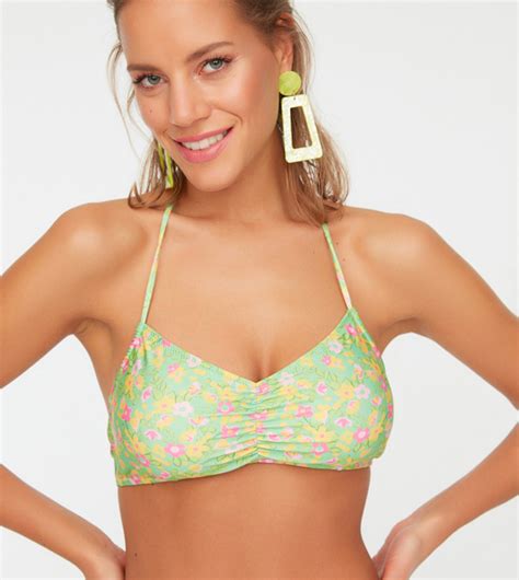 Buy Trendyol Floral Pattern Halter Neck Detailed Bikini Top In Multiple