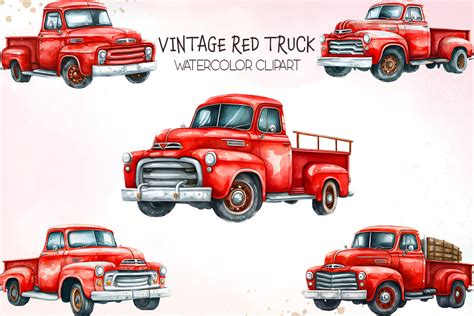 Vintage Red Truck Clipart Graphic By Turtle Rabbit · Creative Fabrica