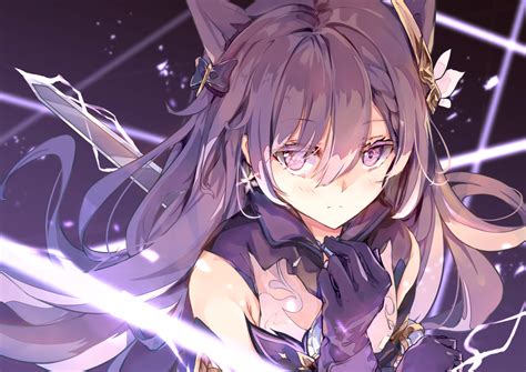 Keqing Genshin Impact Long Hair Purple Hair Purple Eyes Twintails Anime