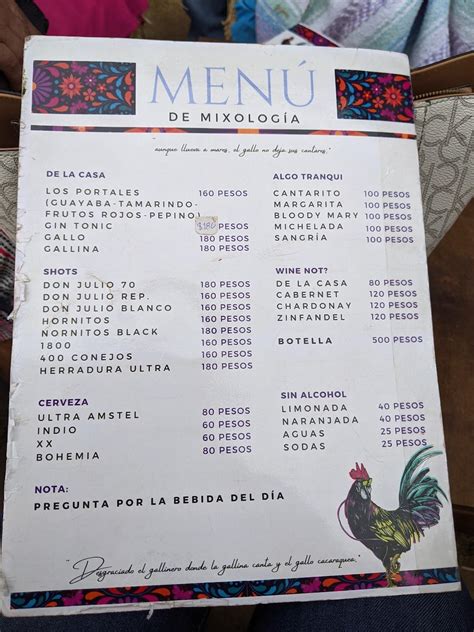 Carta del restaurante Los Portales del García Mexico