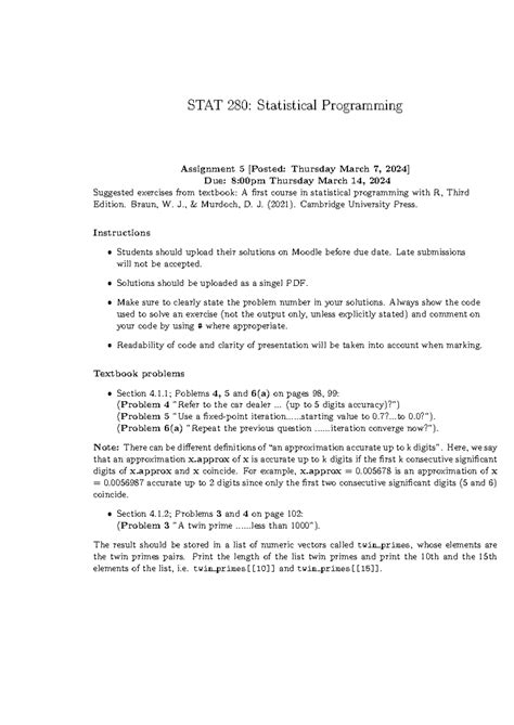 Assignment 5 STAT 280 - STAT 280: Statistical Programming Assignment 5