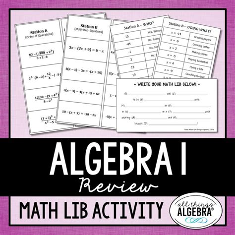 Algebra Review Math Lib Activity All Things Algebra