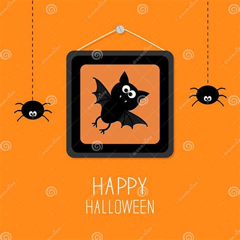 Bat In Picture Frame On Nail Hanging Spiders Happy Halloween Card