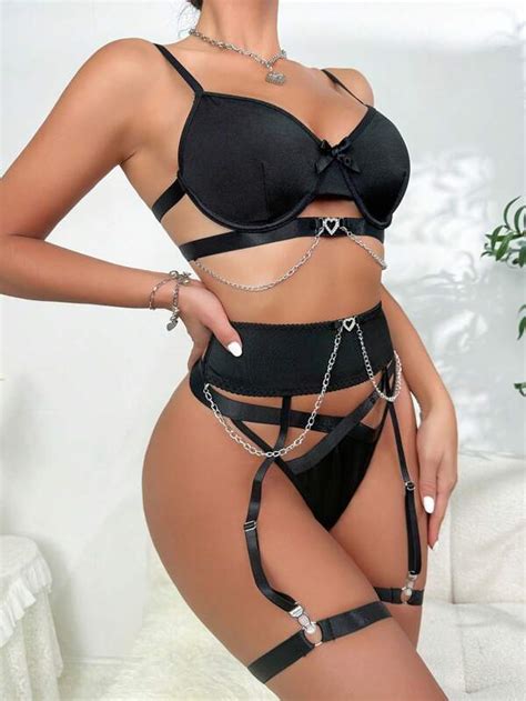 Chain Linked Underwire Garter Lingerie Set Shein Usa