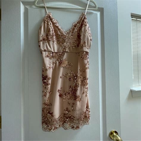 Nude And Gold Sequin Mini Party Dress Gem